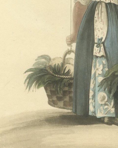 Gardener's Wife of Rotterdam with Produce, Antique Print, 1817, close-up 2
