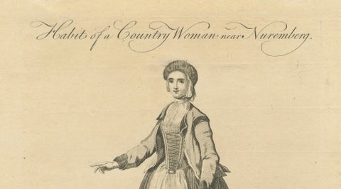 Country Woman near Nuremberg, Germany, Antique Costume Engraving, c.1795, close-up 1