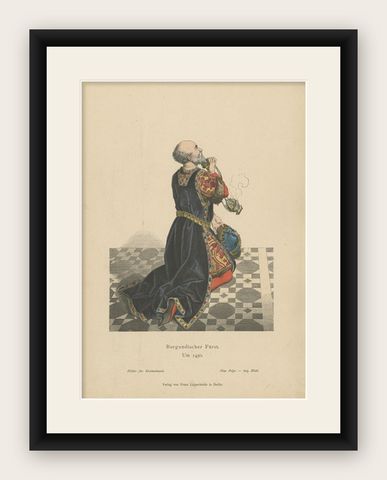 Antique Costume Print of a Prince from Burgundy by Lipperheide, c.1880, shown framed