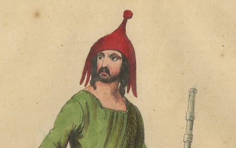 Kurdish Warrior in Traditional Attire from 19th Century Lithograph, close-up 3
