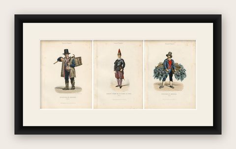 Three Antique Rome Trades & Costume Engravings, Papal Guard & Merchants, 1850, shown framed