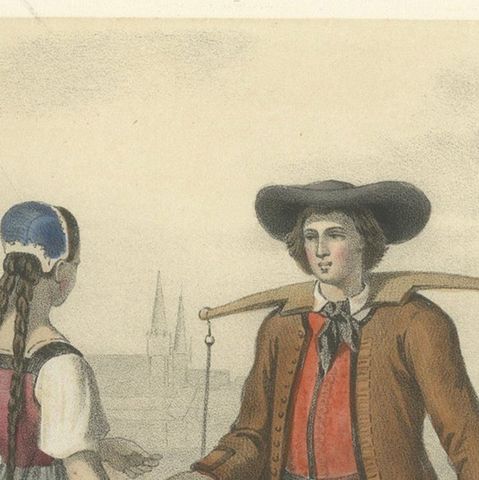 German Regional Costumes, Bavarian and Saxon Figures, c.1845, close-up 6