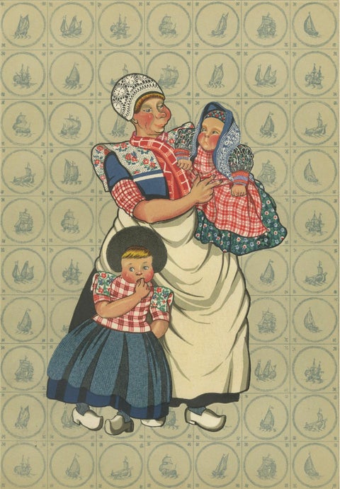 Spakenburg Women’s Working Dress with Children, Dutch Costume Print 1932, close-up 5