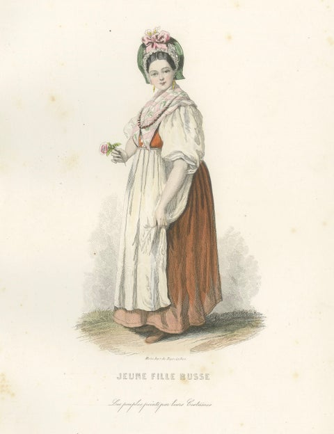 Russian Traditional Costumes and Trades, Set of Four Antique Prints, circa 1850, close-up 6