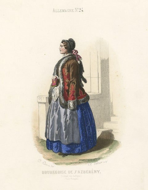 Old Print of a Bourgeoise in Folk Costume from Jászsági, Lower Hungary, 1850, view 3