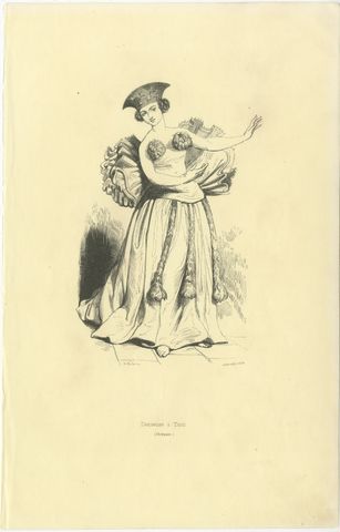 Dancer at Tahiti, Antique Wahlen Costume Print, 1843-1844