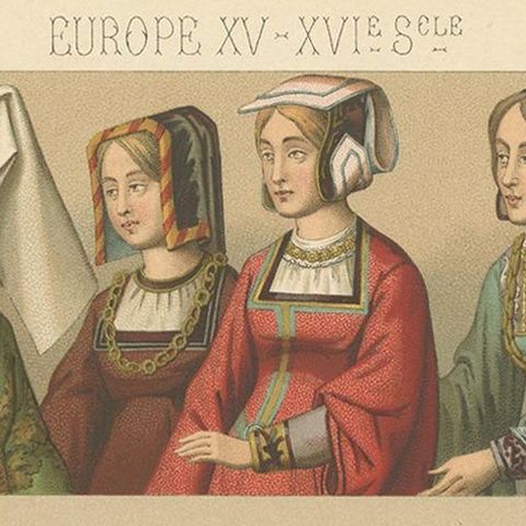 Pl 40 Antique Print of European 15th-16th Century Costumes by Racinet, close-up 1