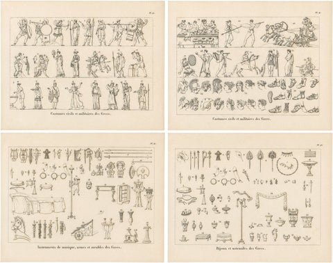 Set of Four Ancient Greek Costume, Arms and Decorative Arts Prints, 1825