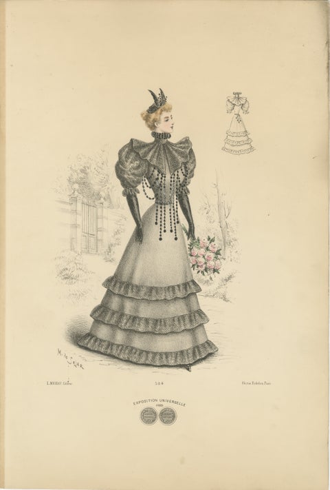 Victorian Elegance: Detailed Fashion Lithograph by L. Michau and De Solar, 1889, view 2