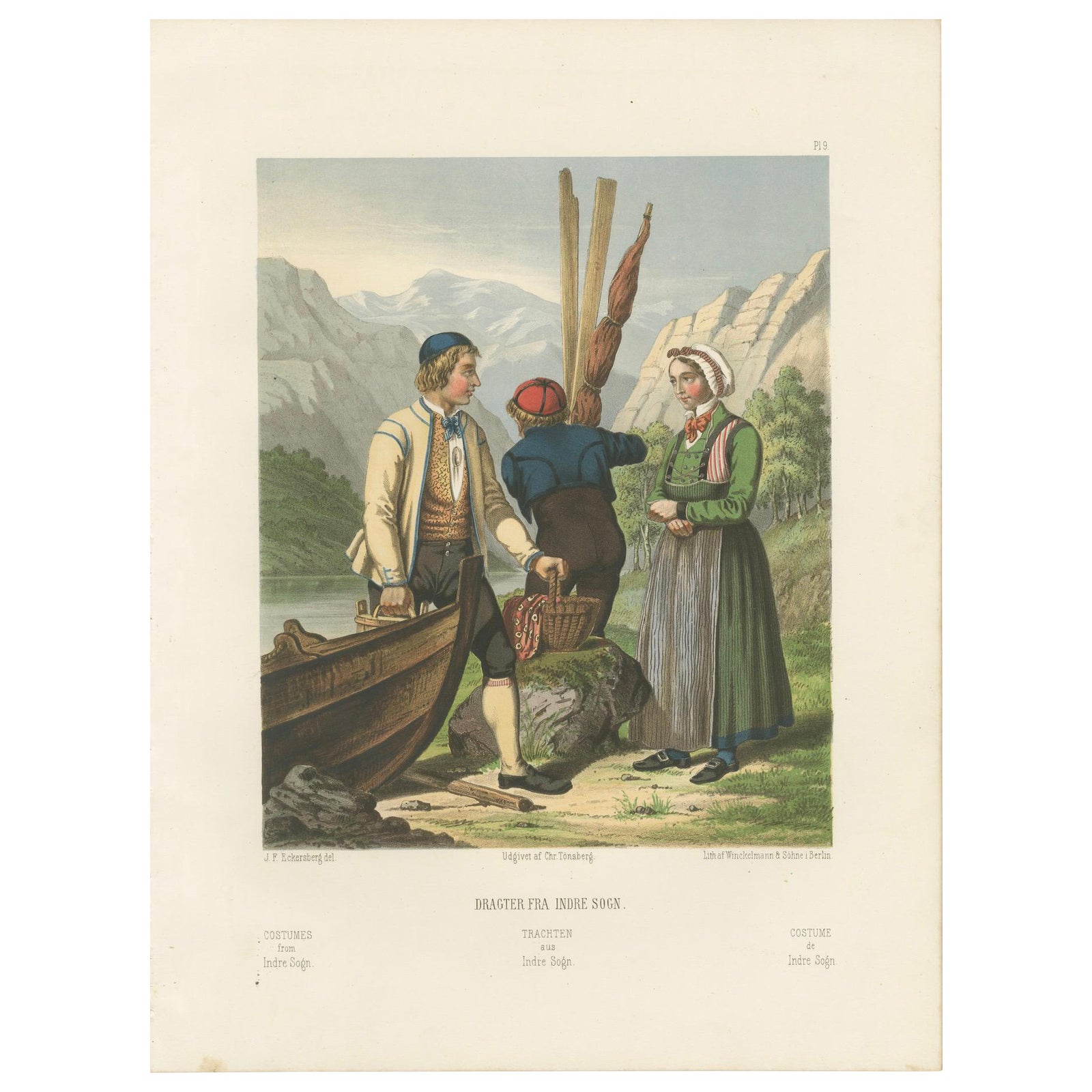 Norwegian Boatmen and Women in Sogn Costume, Scenic Folk Illustration, c.1860