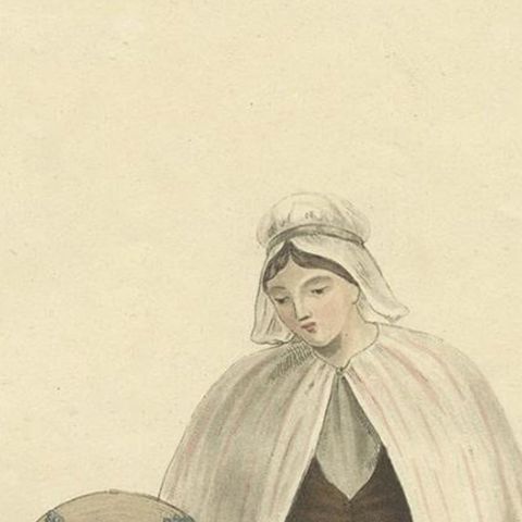 Antique Print of a Woman and Little Girl in Traditional Dutch Costume, 1817, close-up 2