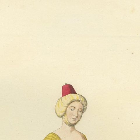 Antique Print of an Italian Noblewoman, 14th Century, by Bonnard, 1860, close-up 1