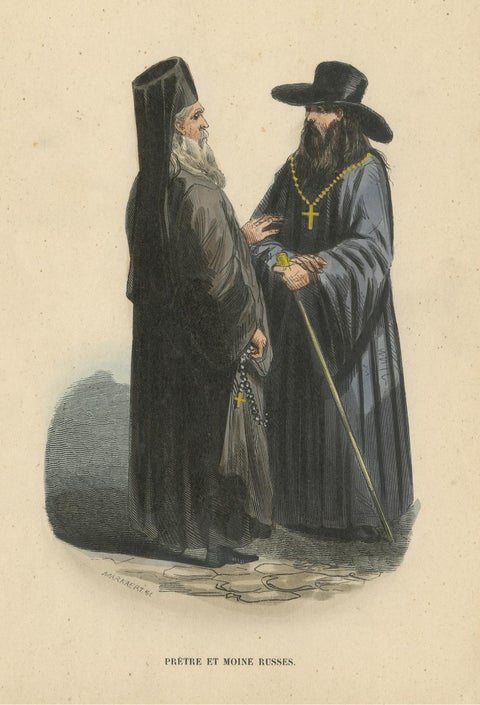 Antique Costume Print of a Priest and Monk from Russia by Wahlen, 1843, view 3