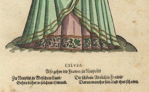 Noblewoman of Naples, Rare Antique Costume Woodcut, Jost Amman, 1577, close-up 3