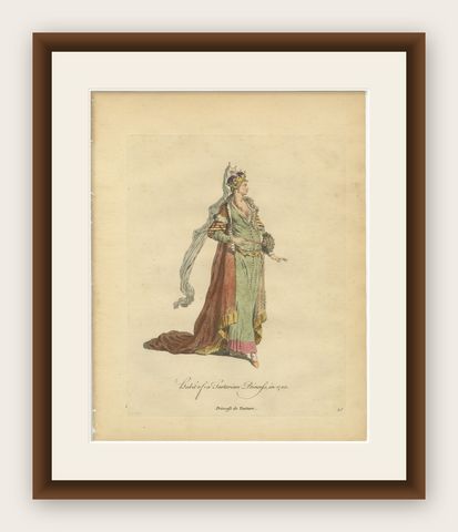 Tartar Princess Costume Print, Hand-Colored Engraving by Jefferys, 1749, shown framed
