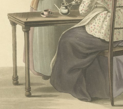 Women of Willemstad taking Tea, Antique Ackermann Print, 1817, close-up 2