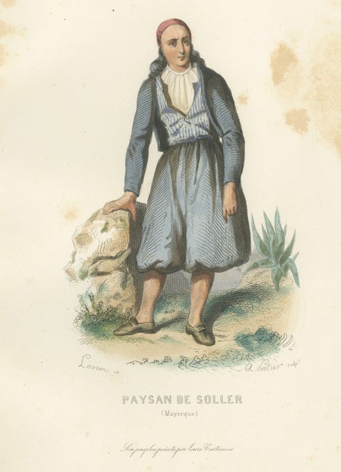 Set of Three Antique Iberian Costume Engravings, Spain & Portugal, circa 1850, close-up 1