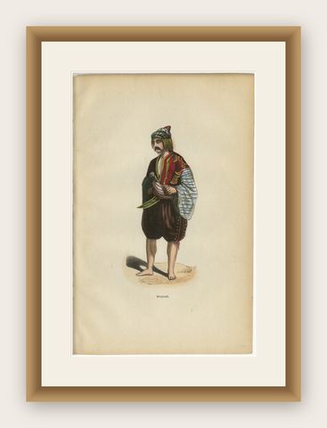 Bulgarian Man in Traditional Dress - Antique Costume Lithograph, c.1852, shown framed