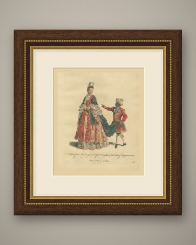 Marchioness of Belfont with a Page in 1700, Jefferys Costume Plate, 1757, shown framed