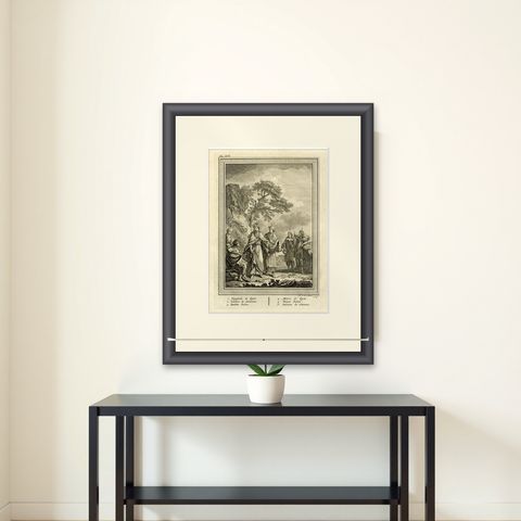 Antique Print of Six South American Figures, Incl a Barber, Farmer, Etc. c.1770, shown framed on a wall