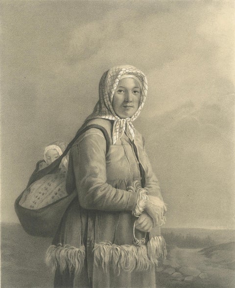 Dalkulla från Mora, Swedish Folk Costume Lithograph by Pehr Wickenberg, 1850, close-up 2