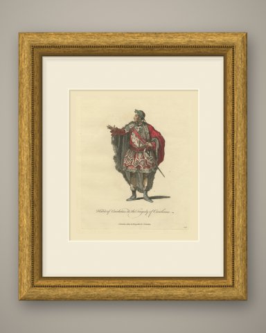 Coriolanus in the Tragedy of Coriolanus, Georgian Stage Costume, Jefferys 1757, shown framed
