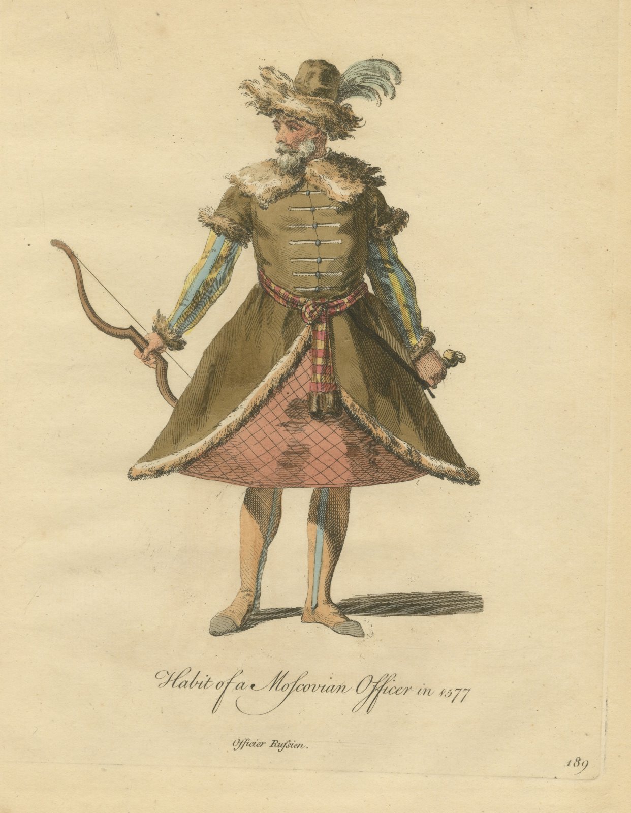 Habit of a Moscovian Officer in 1577 with Bow, Jefferys Costume Plate, 1757