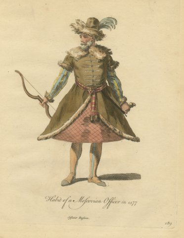 Habit of a Moscovian Officer in 1577 with Bow, Jefferys Costume Plate, 1757