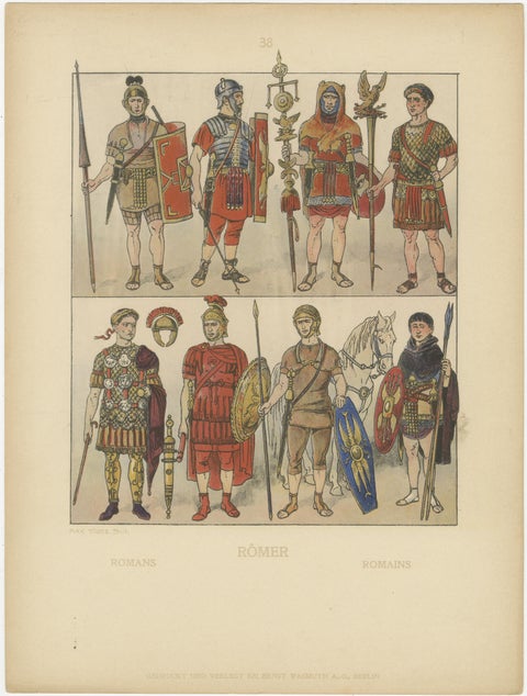 Antique Roman Military Costume Plate, Hand-Colored Print c.1880, view 2
