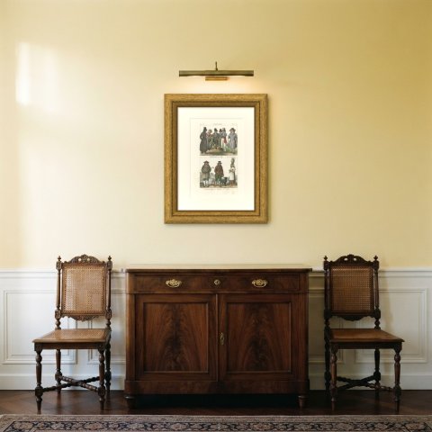 An English Cockfight, a Quaker and Country People of Scotland and Wales, 1842, shown framed in a room