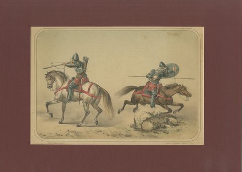 Spanish Cavalry Lithograph by José Rubio y Villegas: Medieval Cavalry, 1861, view 2