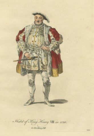 Habit of King Henry VIII in 1520, Hand Colored Jefferys Costume Plate, 1757