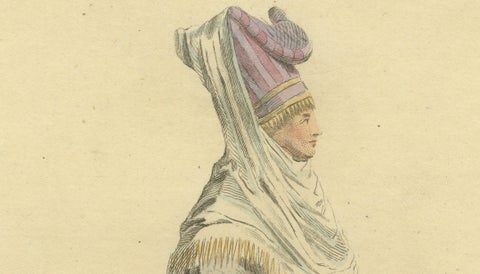 Grecian Woman of Meteline Costume Print, Hand-Colored Jefferys 1749, close-up 5
