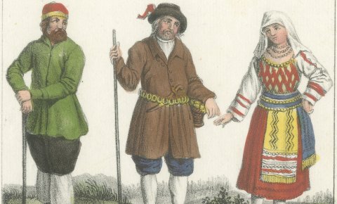 Dalecarlian Peasant, Finns and Boats on the Frozen Gulf of Bothnia, 1842, close-up 1