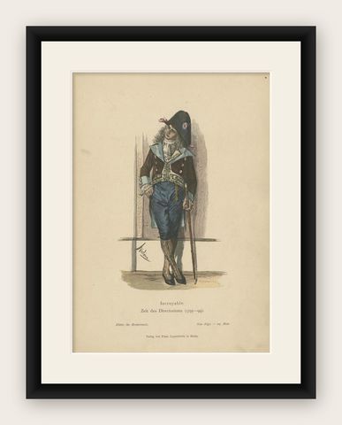 Antique Costume Print of Post-Revolutionary France, c.1880, shown framed