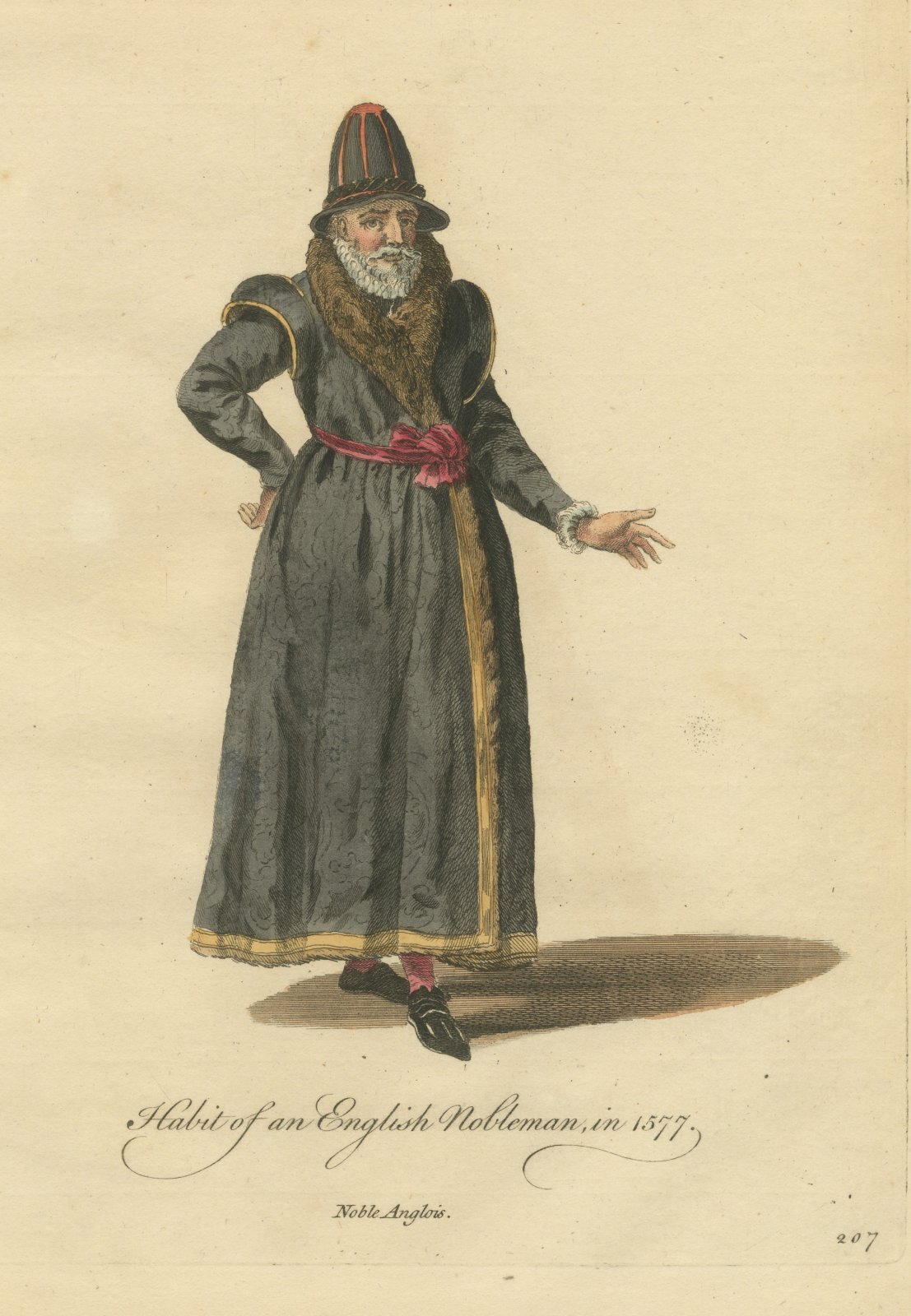 Habit of an English Nobleman in 1577, Fur Lined Gown, Jefferys Plate, 1757