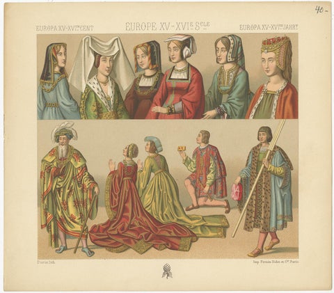 Pl 40 Antique Print of European 15th-16th Century Costumes by Racinet, view 4