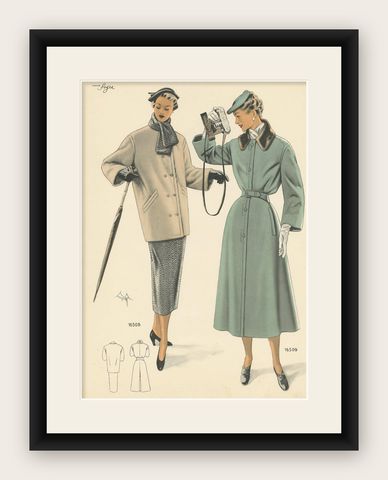 Vintage Fashion Print ‘Pl. 16508’ published in Le Tailleur Moderne, 1954, shown framed