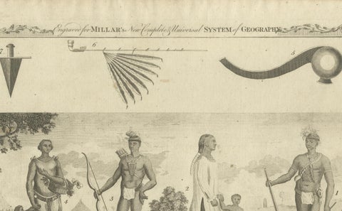 Indians of North America, Dress and Weapons, Millar Geography Engraving, c.1782, close-up 5