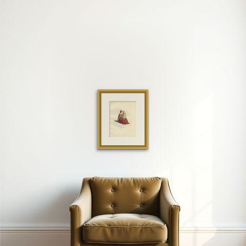 Antique Print of an Italian Noblewoman, 14th Century, by Bonnard, 1860, shown framed on a wall