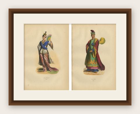 Exquisite 1844 Handcoloured Lithographs of Noble Birmans from Myanmar, shown framed