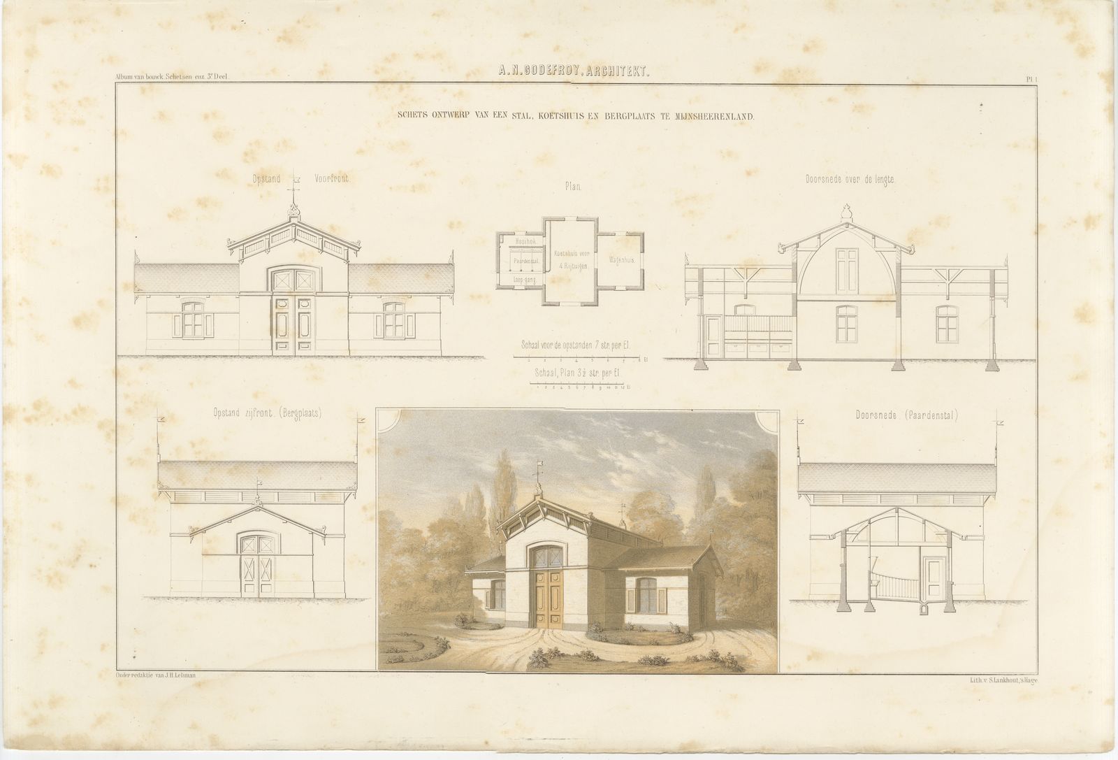 Coach House, Mijnsheerenland, Dutch Architecture Print, Leliman, 1865-1866, view 2