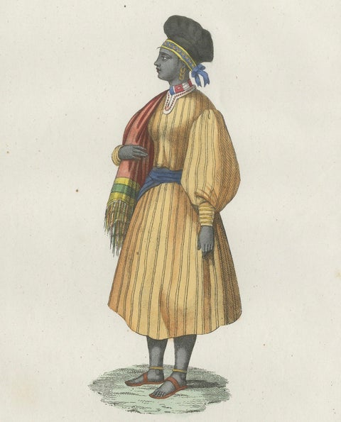 Sierra Leone Woman Costume Print, Antique Hand-Colored Lithograph, 1854, close-up 4