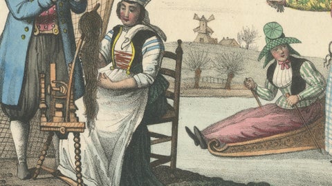 Frisian Fisherman & Winter Costume Scene, Dutch Costume Lithograph, c.1840, close-up 3