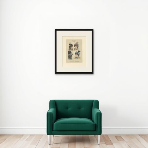 Pl. 3220 Antique Fashion Print of Ladies with Hats, 'C.1895', shown framed on a wall