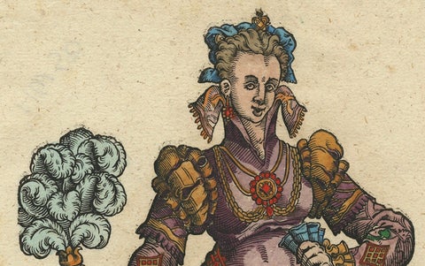 Noblewoman of Naples, Rare Antique Costume Woodcut, Jost Amman, 1577, close-up 5