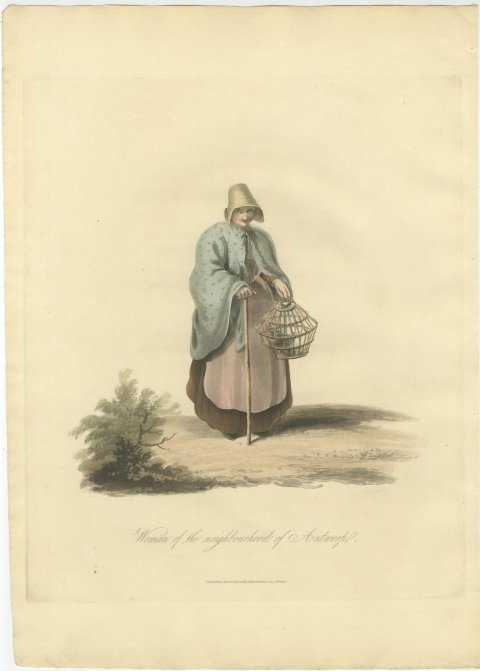 Woman near Antwerp, Flemish Dress, Antique Ackermann Print, 1817, view 2