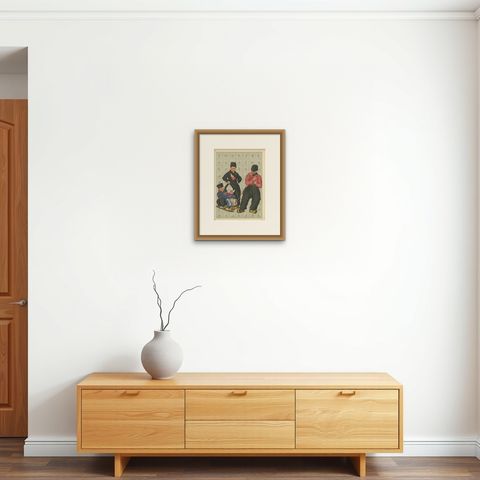 Cheerful Winter Outing: Volendam Men & Children in Holiday Dress (1932), shown framed on a wall