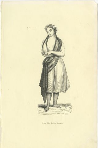 Young Girl of Pitcairn Island, Antique Wahlen Costume Print, 1843-1844