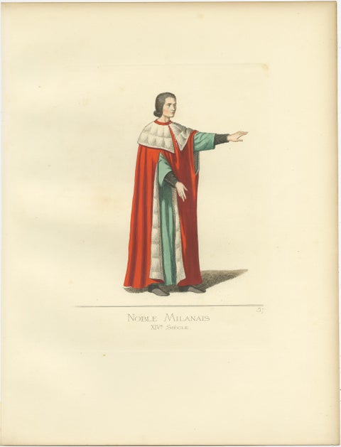 Set of 2 Antique Prints of a Nobleman and Noblewoman from Milan, 'circa 1860', view 2